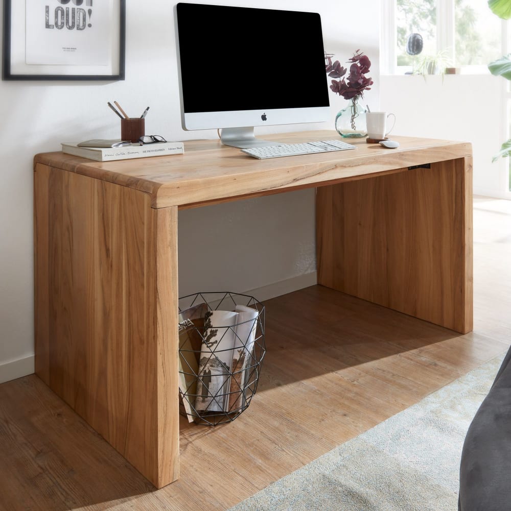 Finebuy Bureau 140 Cm Table D'ordinateur Bois Massif D'acacia Table De Travail