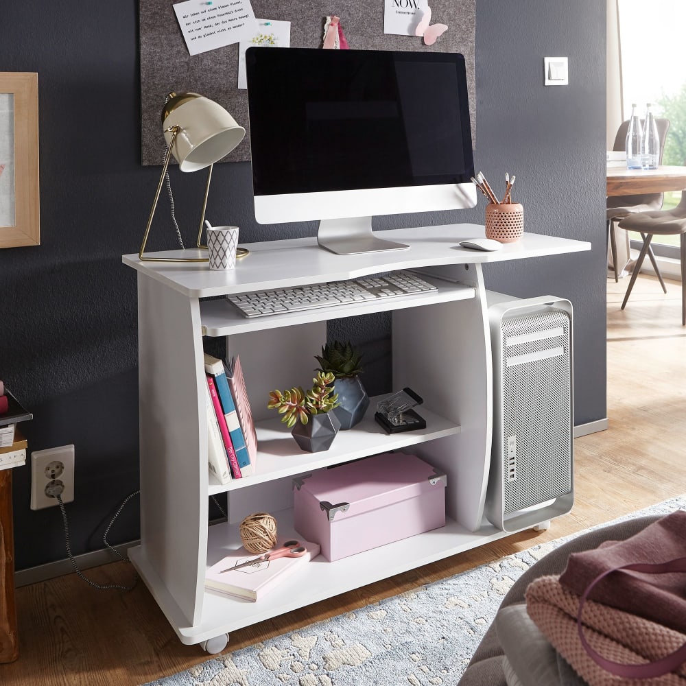 Finebuy Table De Bureau 90x71x50cm Blanc Table Pc Table D'ordinateur Avec Roles