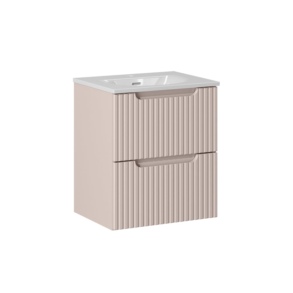 Meuble simple vasque encastrée 50cm panneaux mélaminé et mdf beige