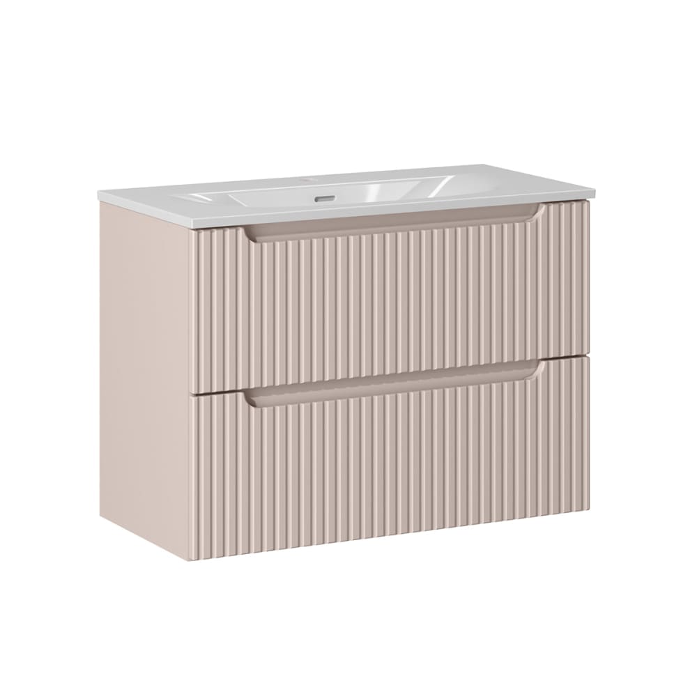 Meuble simple vasque encastrée 80cm panneaux mélaminé et mdf beige