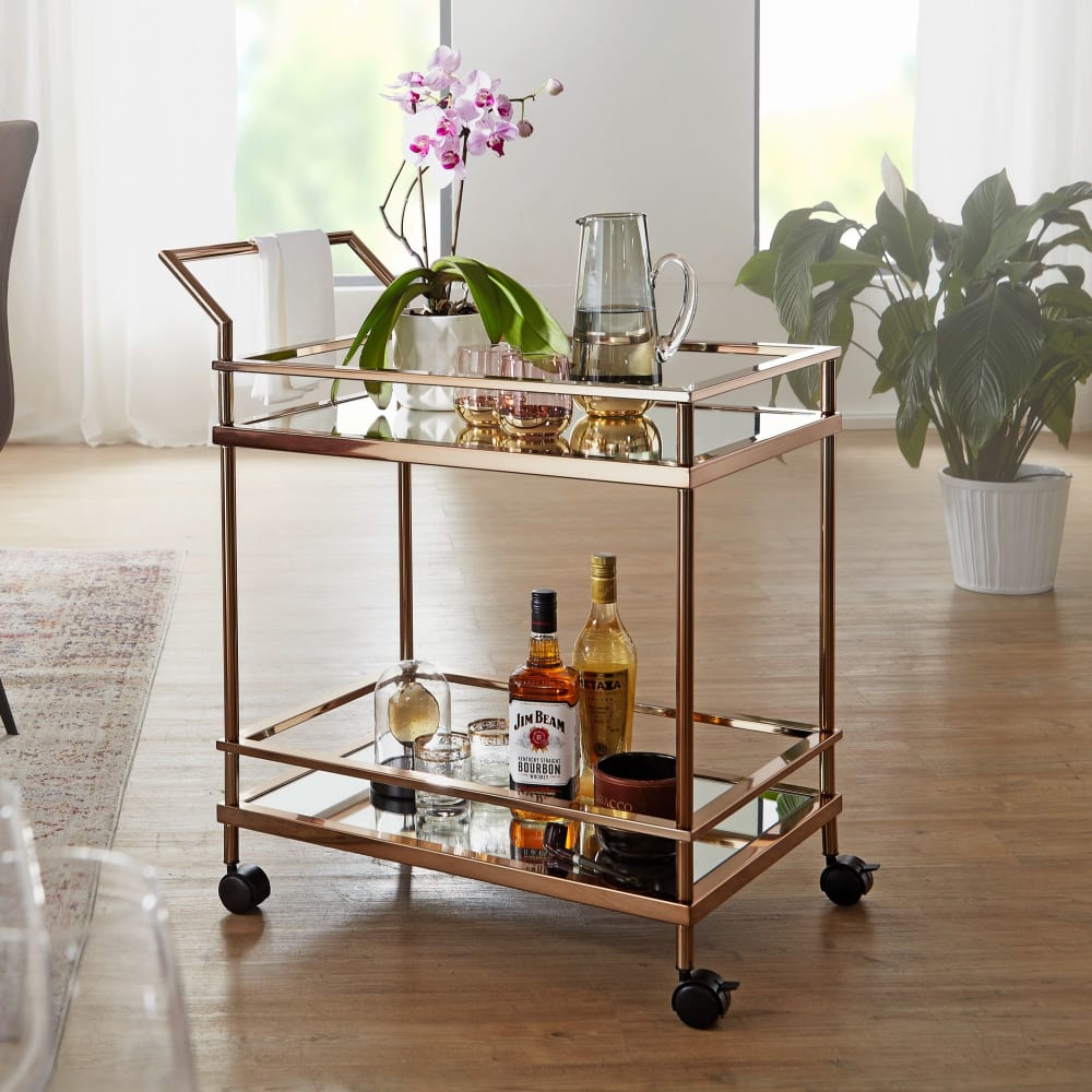 Finebuy Chariot De Service Table D'appoint Dorée Roulettes Cuisine Chariot À Manger Chariot À Thé En Verre
