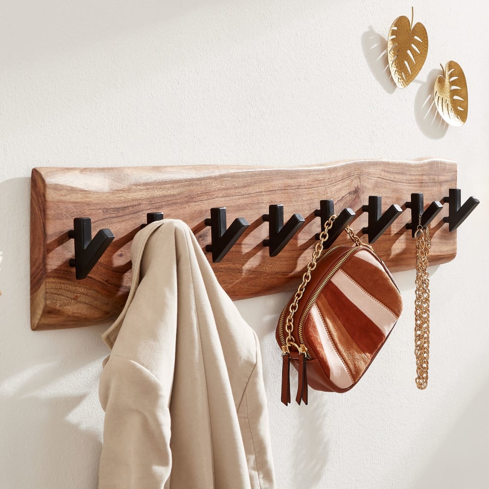 Porte Manteau Mural avec Crochets Bois Massif Metal Patere Murale Entrée FineBuy