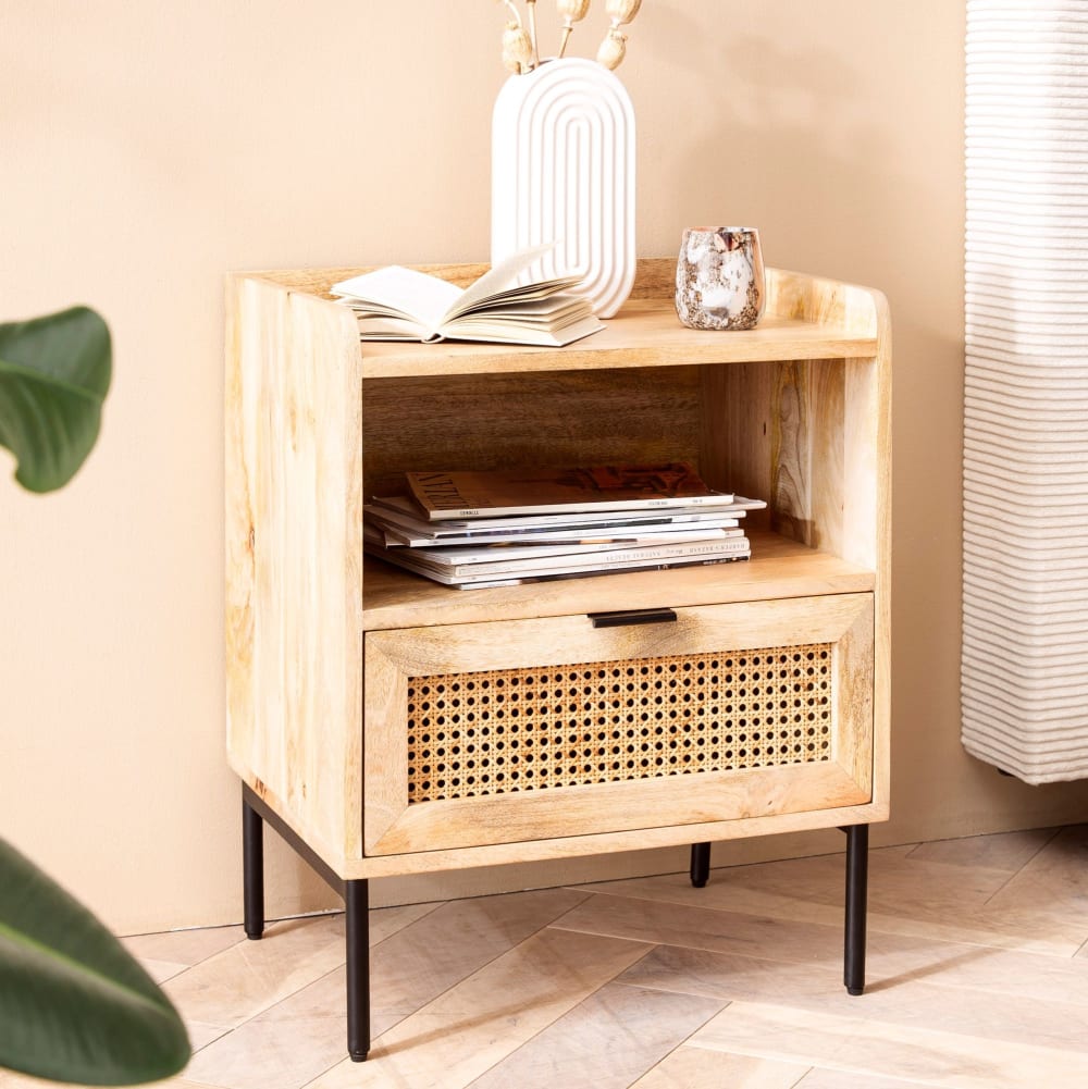 Finebuy Table De Chevet Bois Massif 50x60x40 Cm Table De Nuit D'appoint Haute