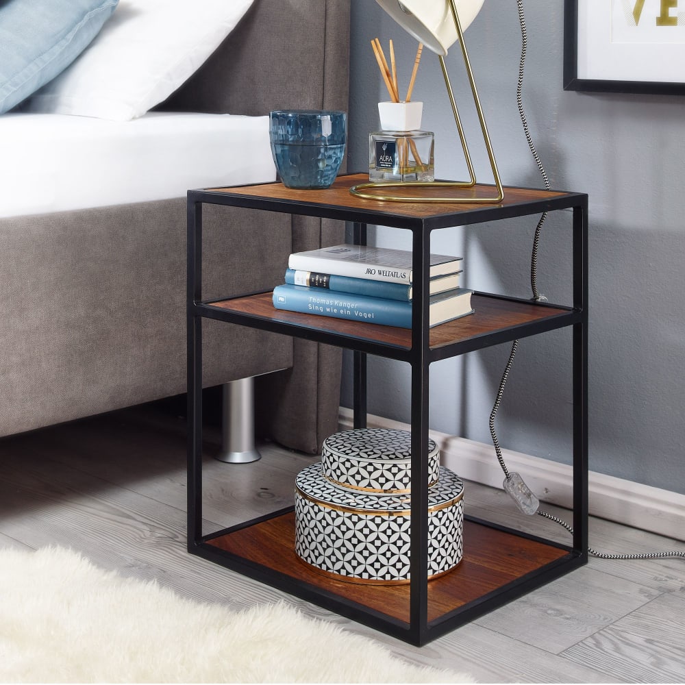 Finebuy Table De Chevet Haute Sheesham Bois Massif Table D'appoint 40x50x35 Cm