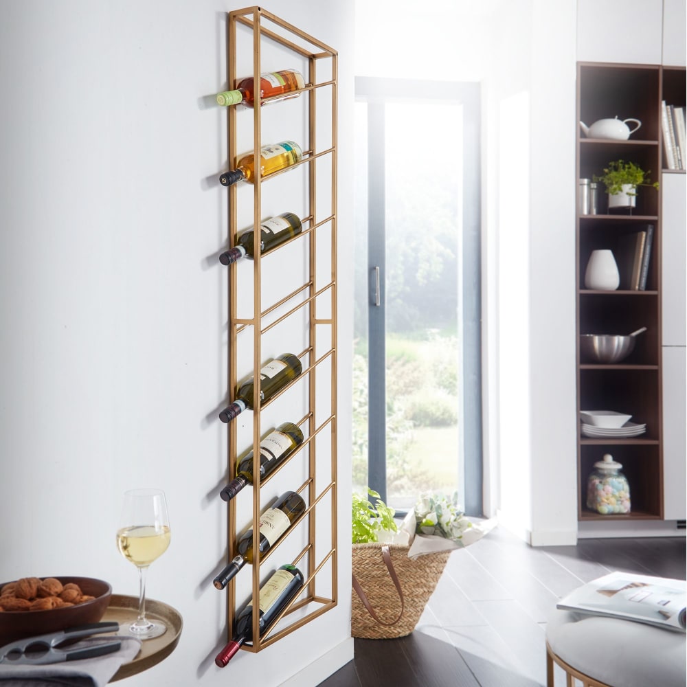 Finebuy Casier À Vin Mural Métal Doré 36x150x8cm Étagère Porte-bouteilles Étroit