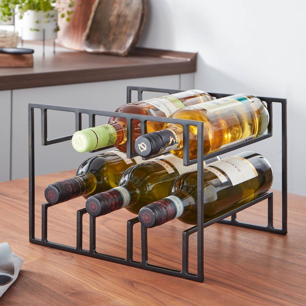 Finebuy Porte-bouteilles De Vin 6 Bouteilles 29x21x25cm Casier À Vin Métal Noir