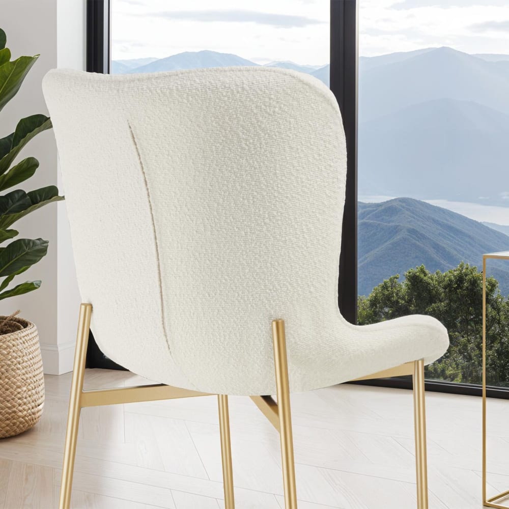 Lot De 2 Chaises De Salle À Manger Rembourrées Tissu Bouclette Blanc