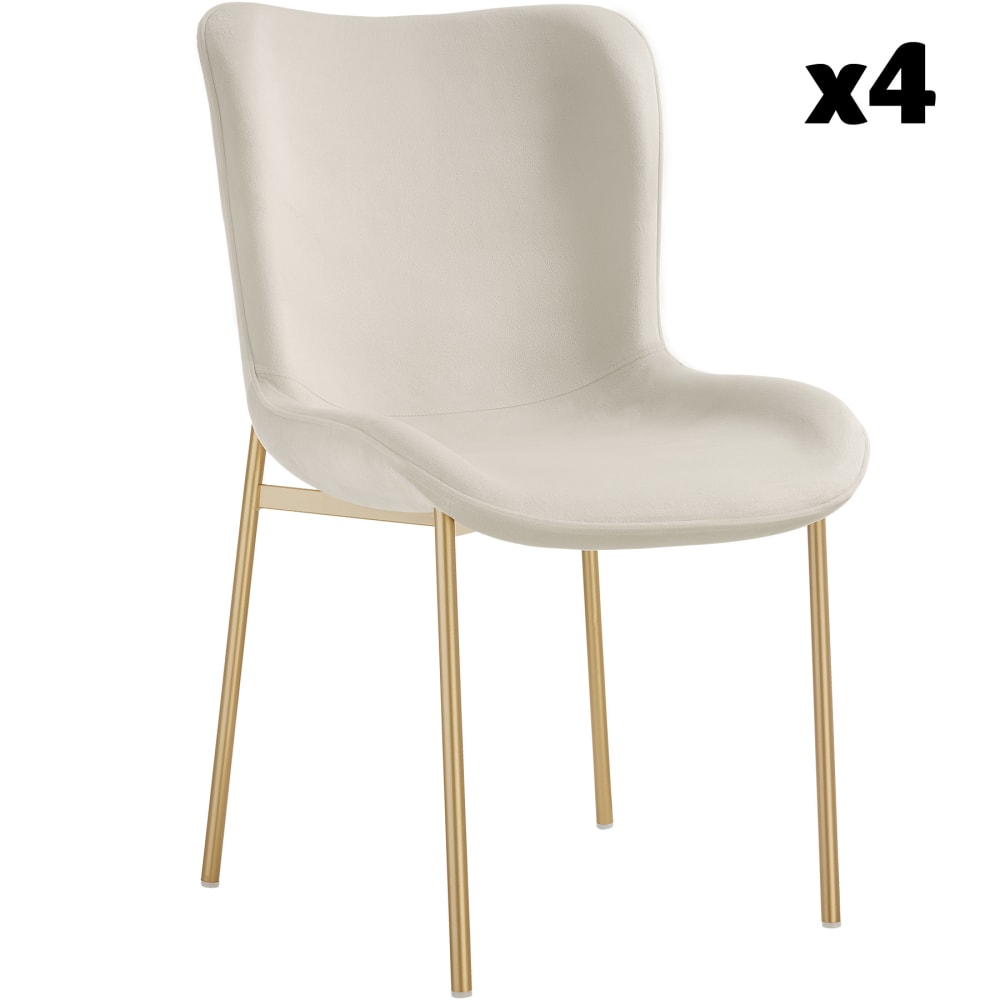 4 Chaises Rembourrées En Velours Forme Ergonomique Blanc/doré