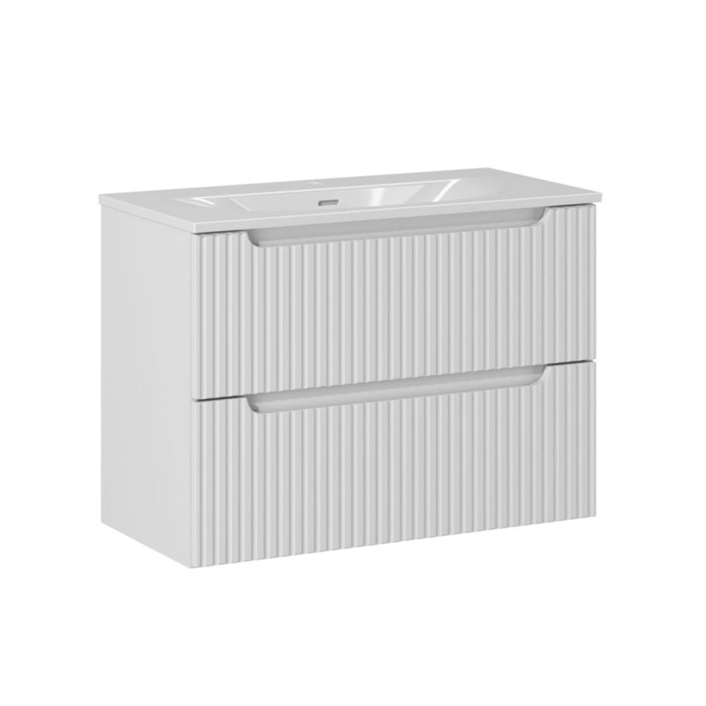 Meuble simple vasque encastrée 80cm panneaux mélaminé et mdf blanc