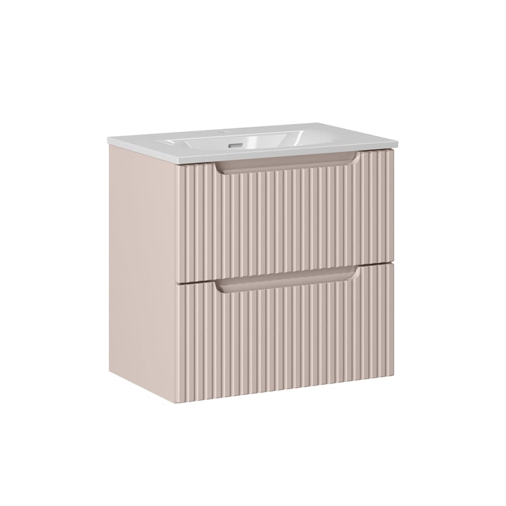 Meuble simple vasque encastrée 60cm panneaux mélaminé et mdf beige