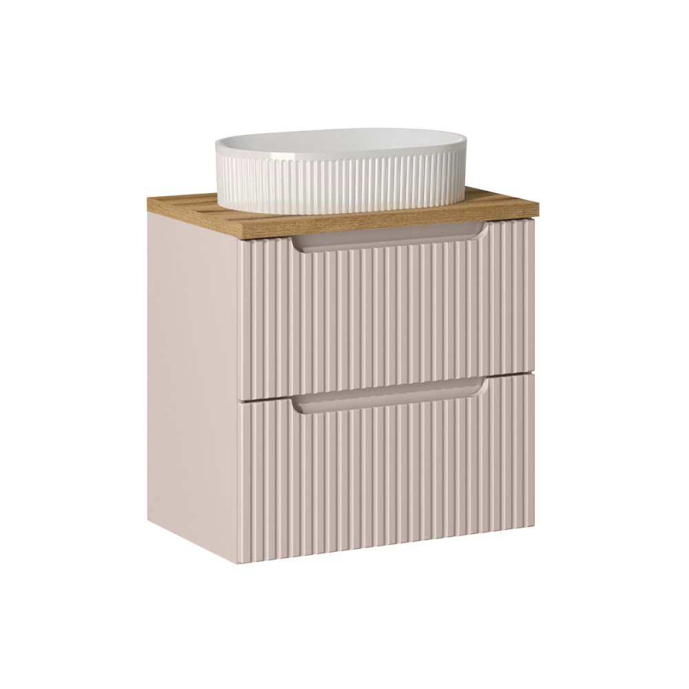 Meuble simple vasque 60cm 2 tiroirs panneaux mélaminé et mdf beige