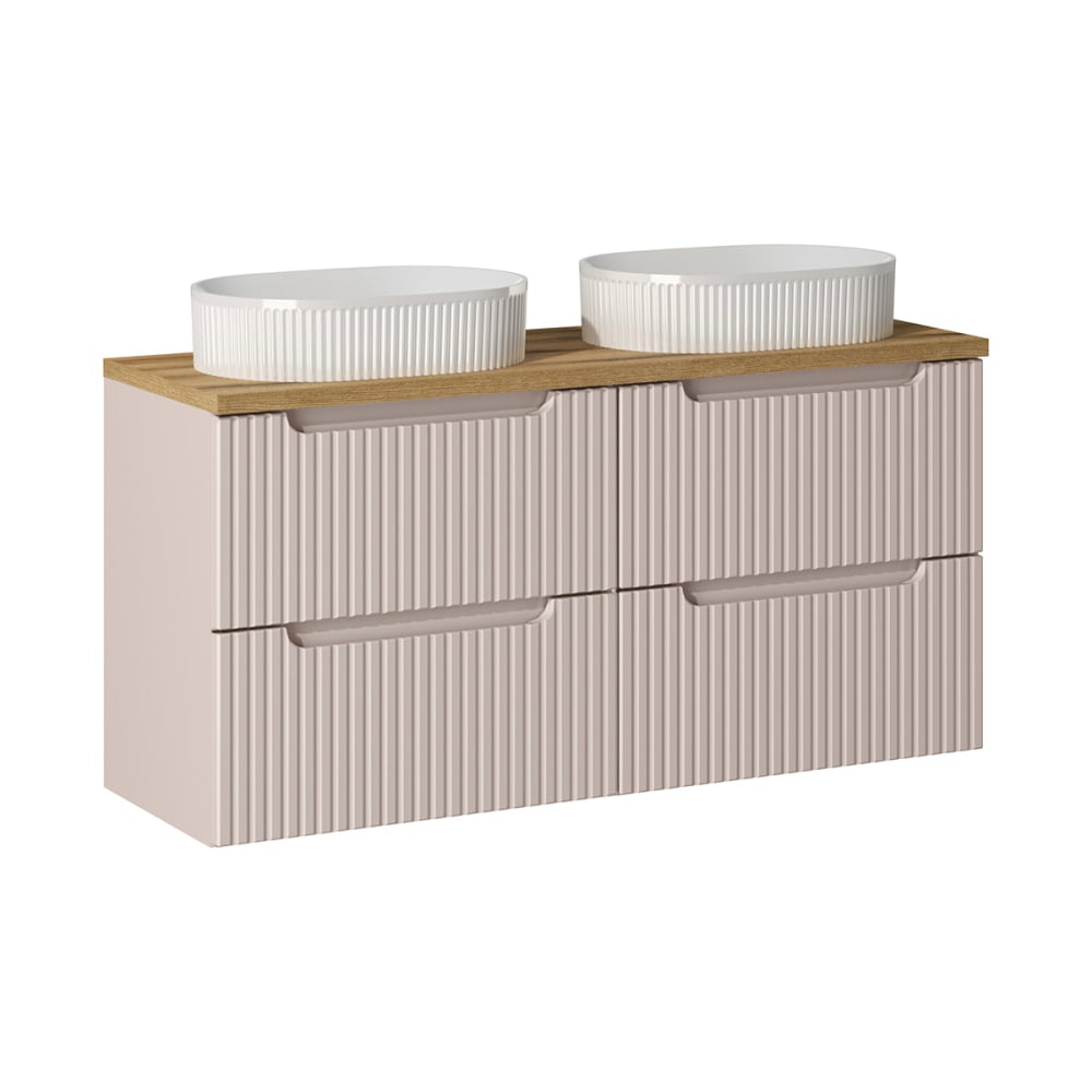 Meuble double vasque 120cm 4 tiroirs panneaux mélaminé et mdf beige