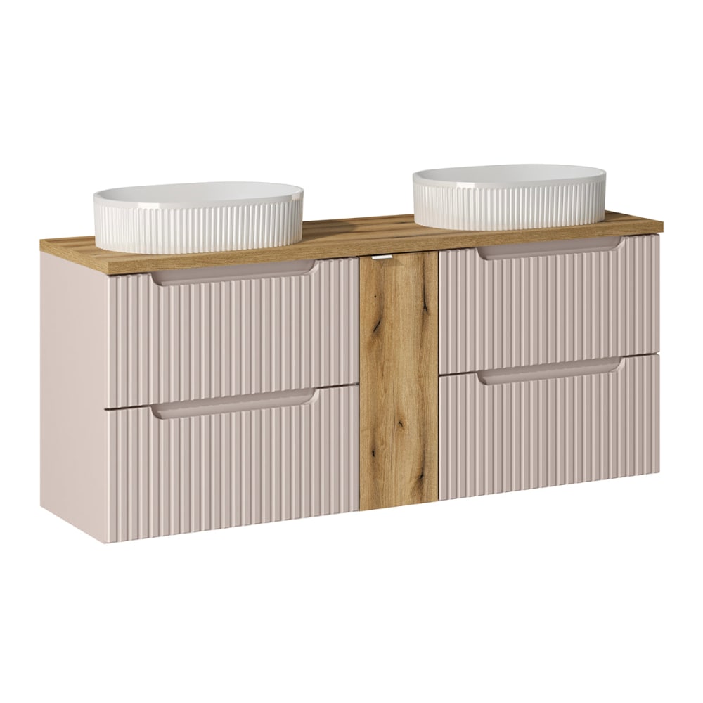 Meuble double vasque 140cm 4 tiroirs panneaux mélaminé et mdf beige