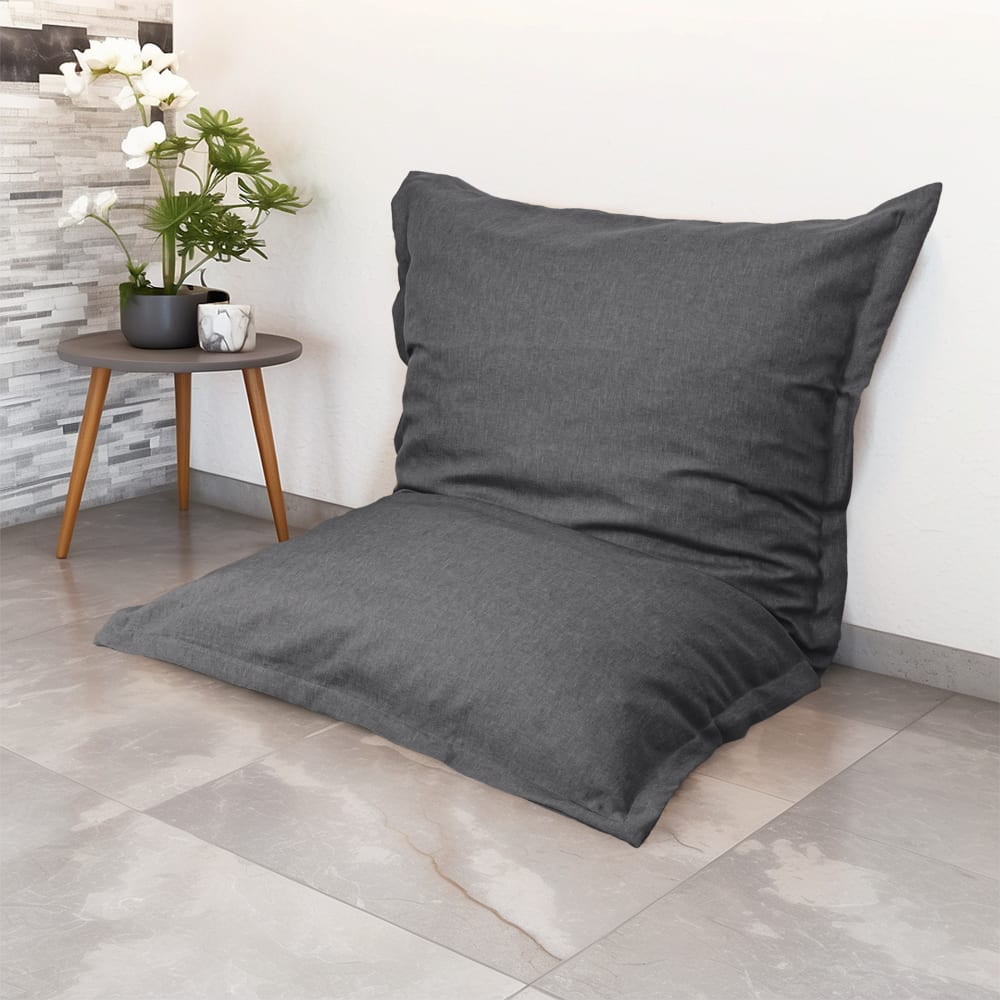 Pouf Intérieur Xl - Housse Effet Lin - 150x100cm - Gris