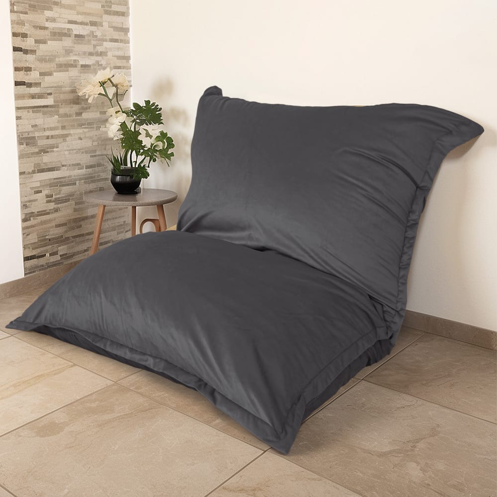 Pouf Intérieur Xxl - Housse Velours - 190x155cm - Gris