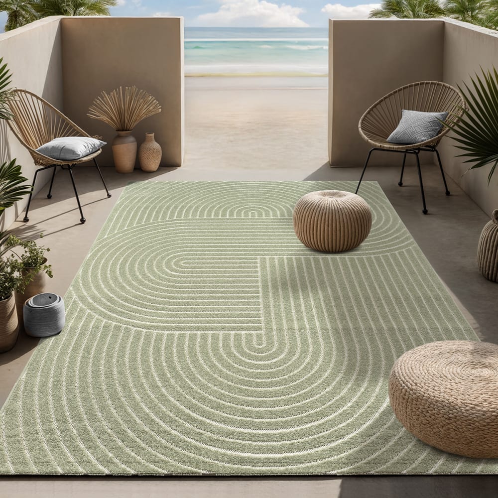 Tapis boho moderne terrasse intérieur, vert, 140 x 200 cm