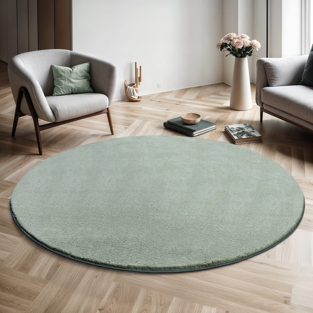 Tapis lavable et antidérapant, uni, vert, 120 cm, rond