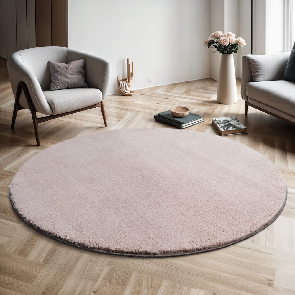 Tapis lavable et antidérapant, uni, rose, 200 cm, rond