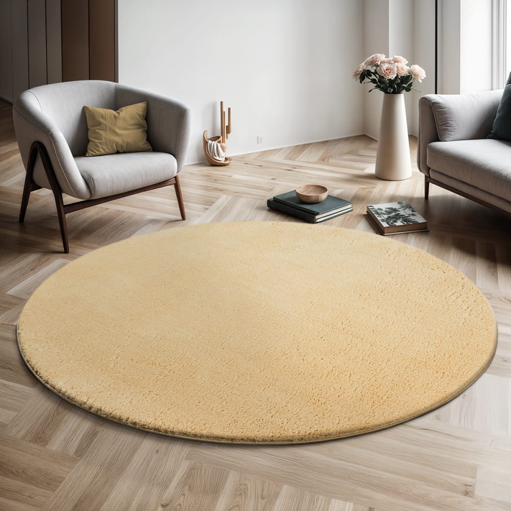 Tapis lavable et antidérapant, uni, or, 120 cm, rond