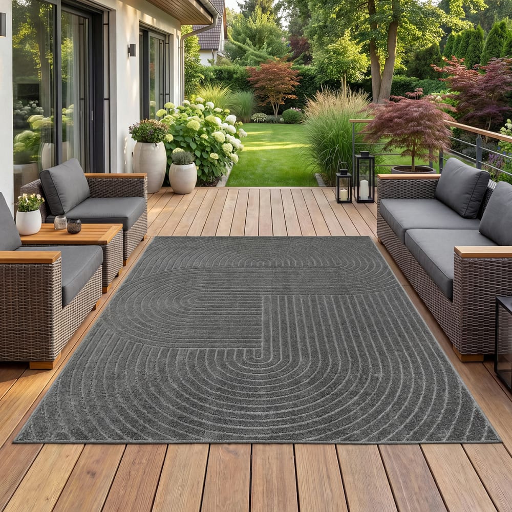 Tapis extérieur intérieur terrasse bohème, anthracite, 200x280 cm