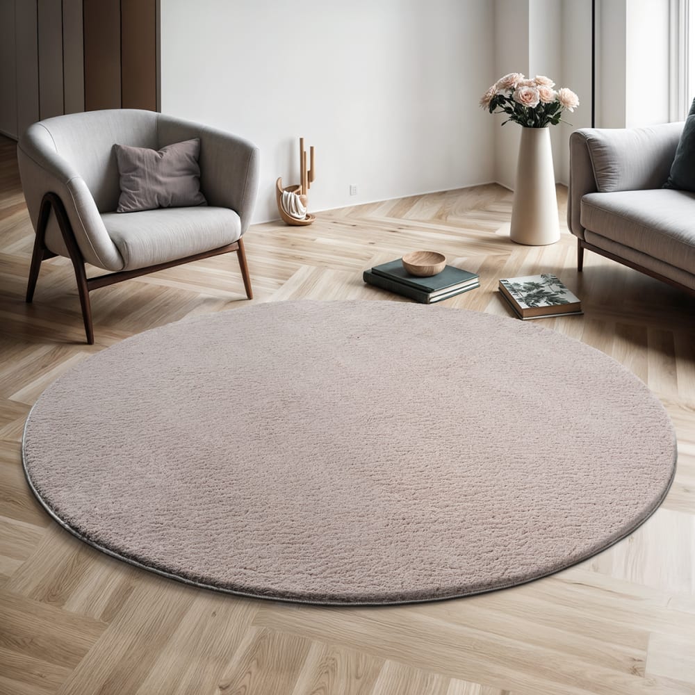 Tapis lavable et antidérapant, uni, sable, 160 cm, rond