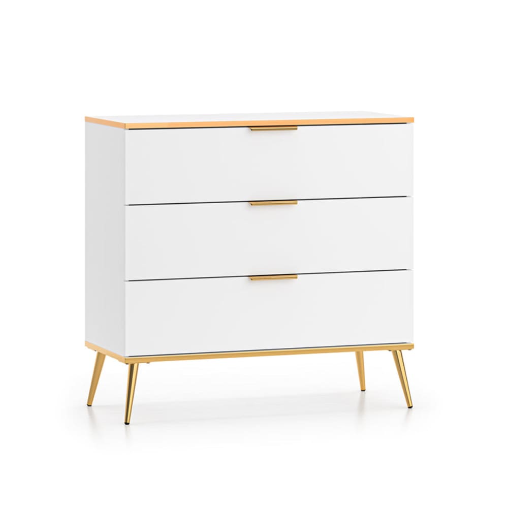 Commode 3 tiroirs et doré façade mdf blanc
