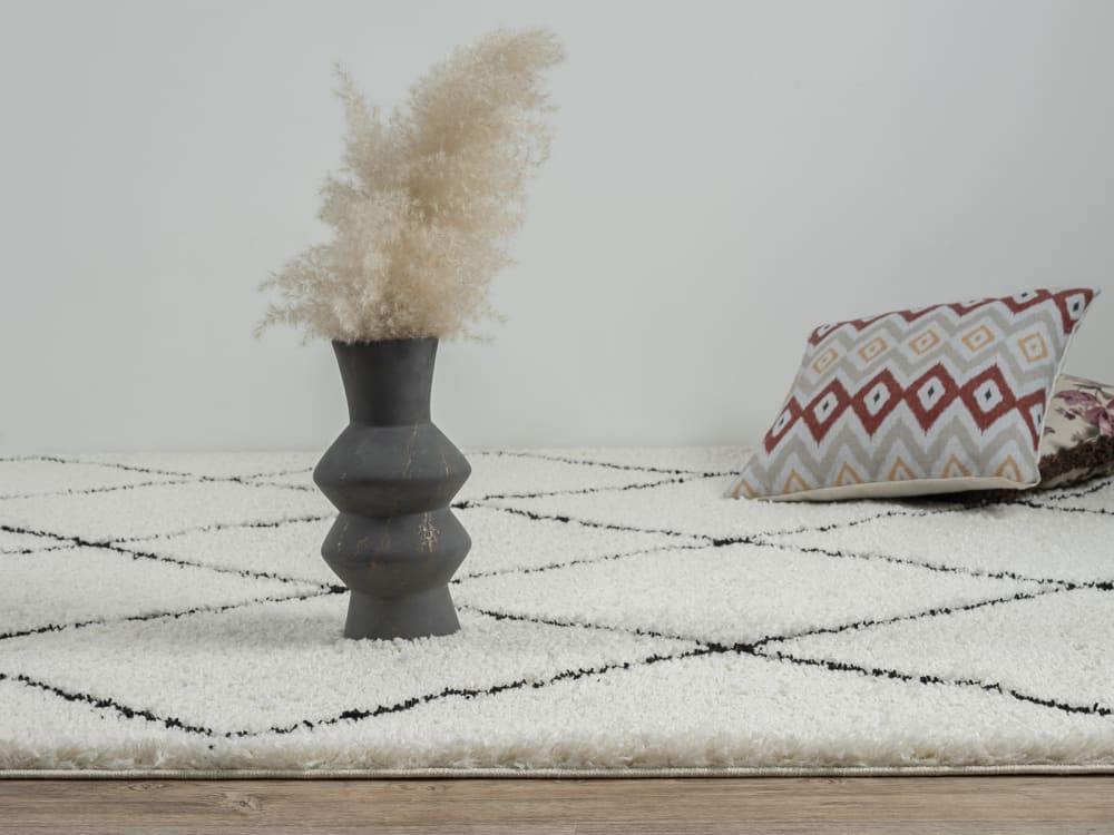Tapis salon poils longs nordique - Blanc Noir - 120 cm Rond