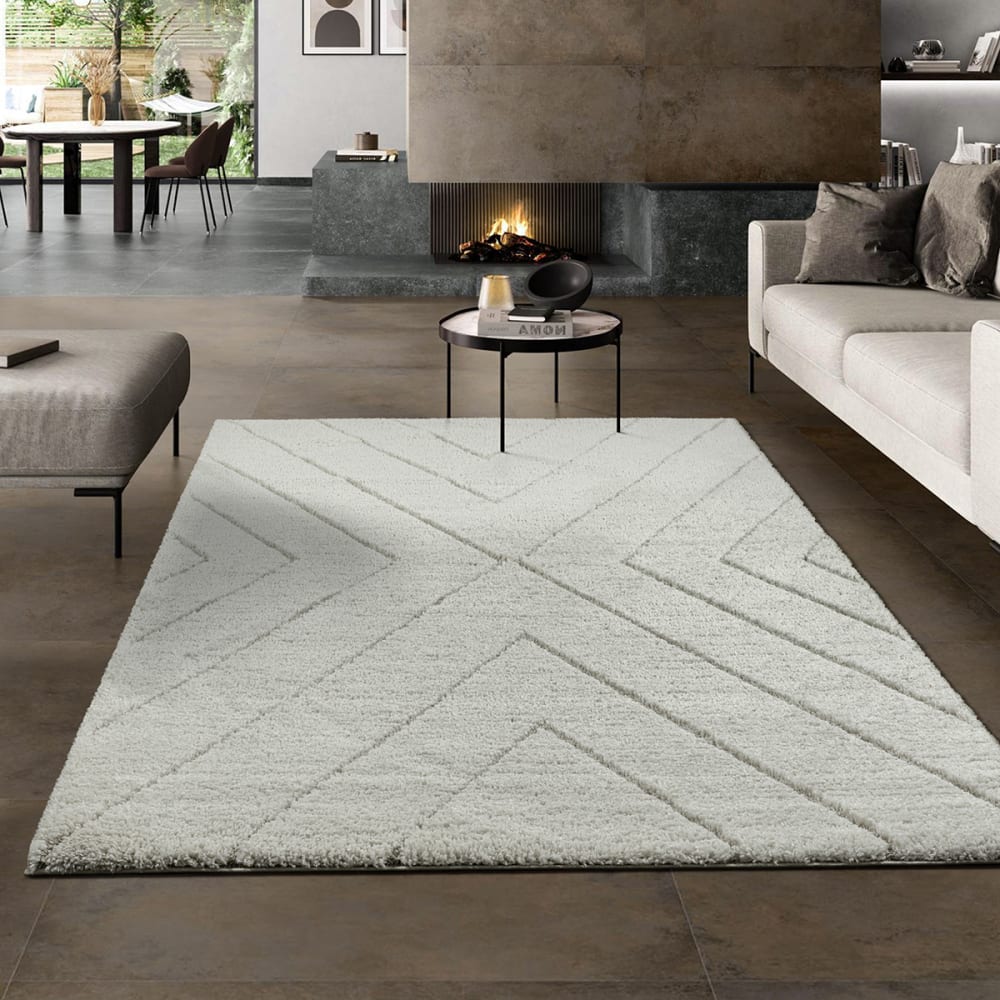 Tapis moderne shaggy entretien facile - Crème - 140 x 200 cm