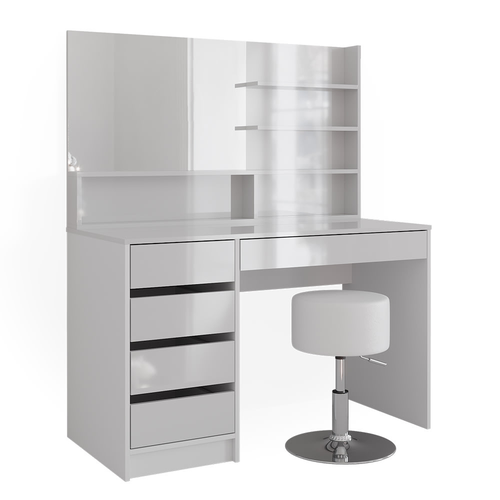 Coiffeuse Sherry 120cm Avec Étagère Avec Miroir Et Tabouret Vicco