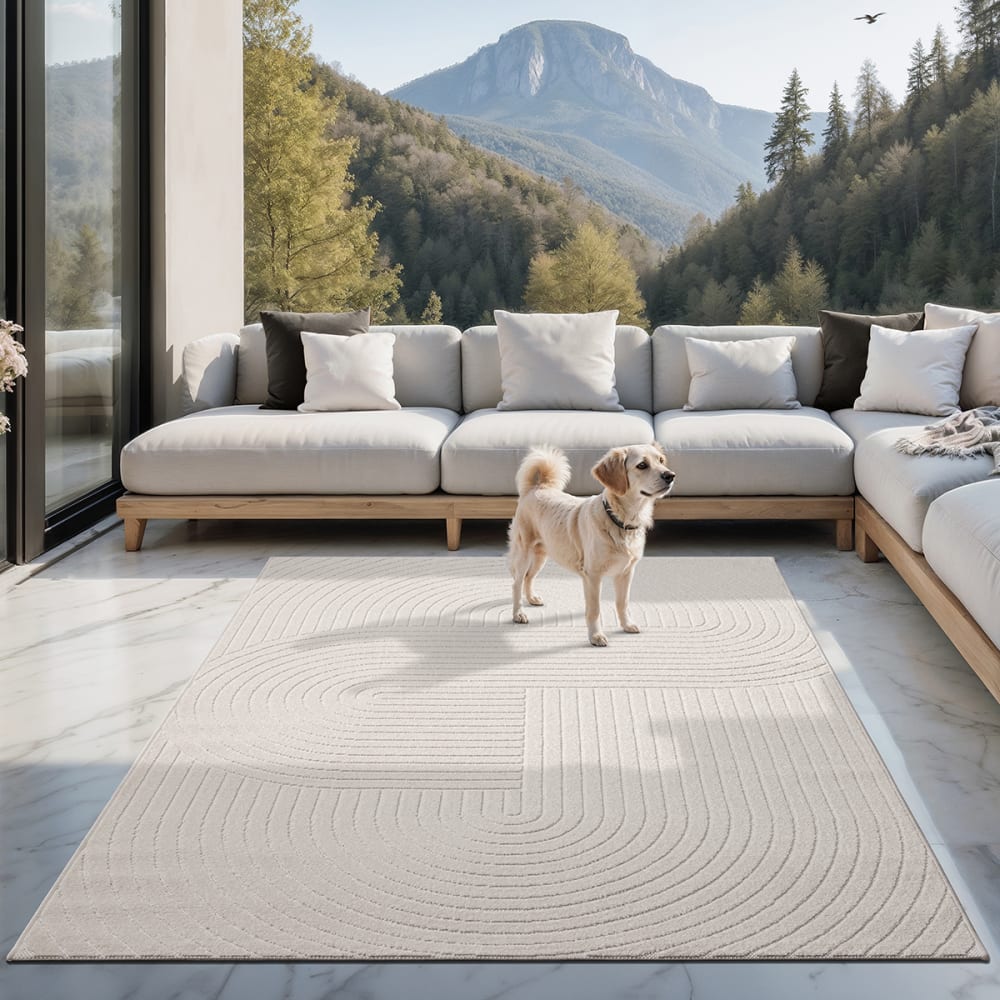 Tapis boho moderne terrasse intérieur, crème, 80 x 250 cm