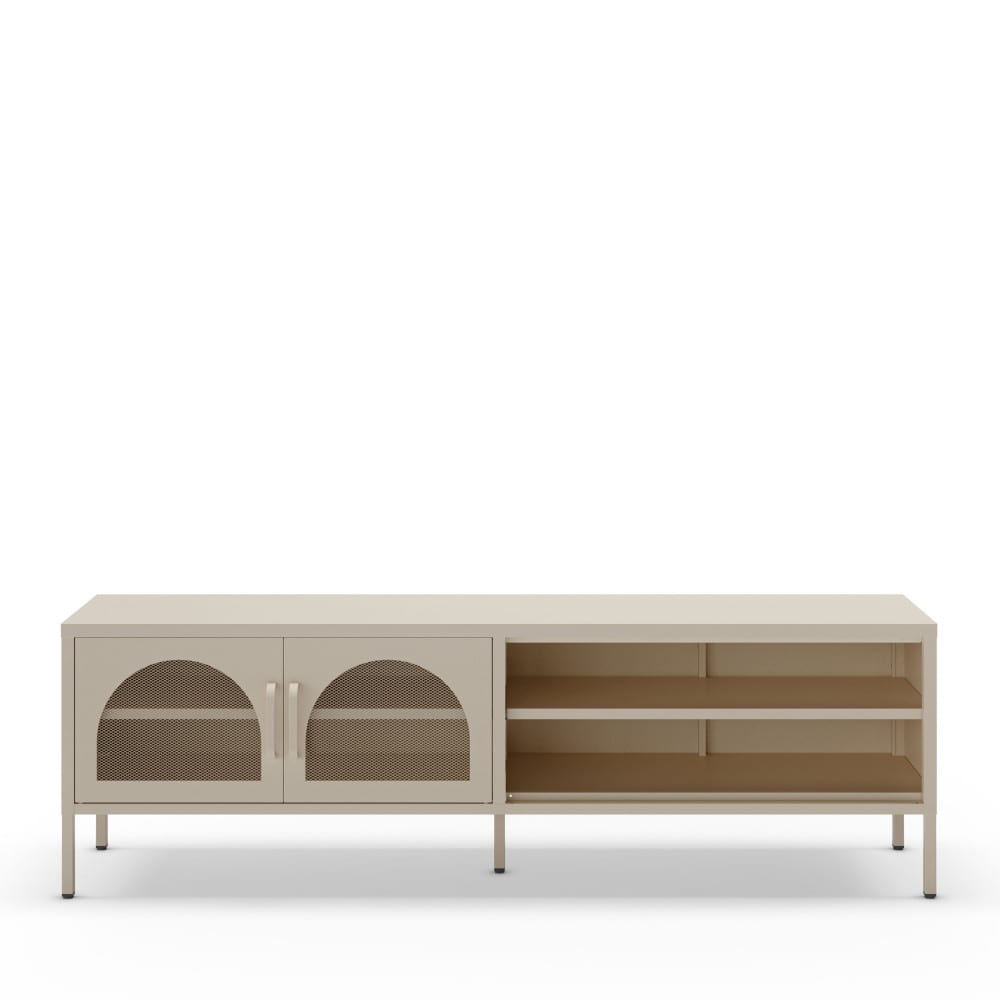 Zio - Meuble TV 2 portes en métal L160cm - Beige