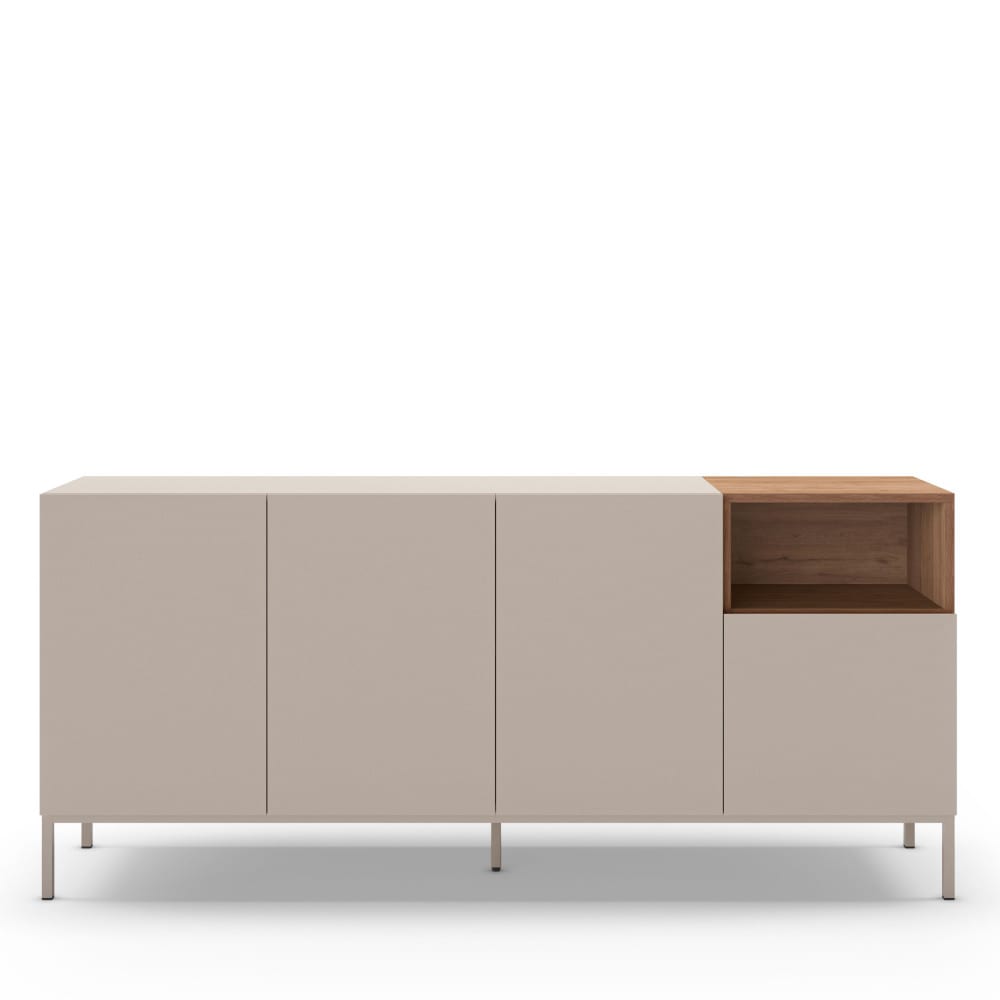 Quenor - Buffet 4 portes en bois et métal L180cm - Beige