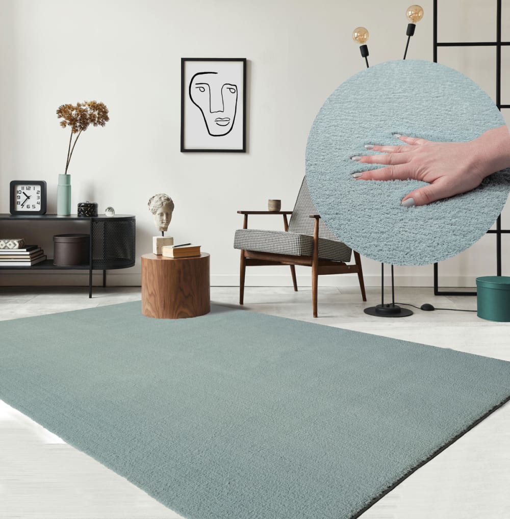 Tapis lavable et antidérapant, uni, bleu, 120 x 160 cm