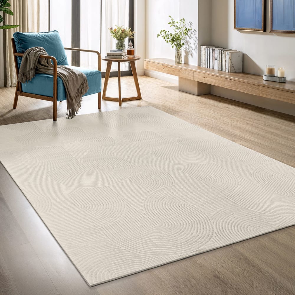 Tapis moderne antidérapant salon optique 3d, crème, 80 x 150 cm