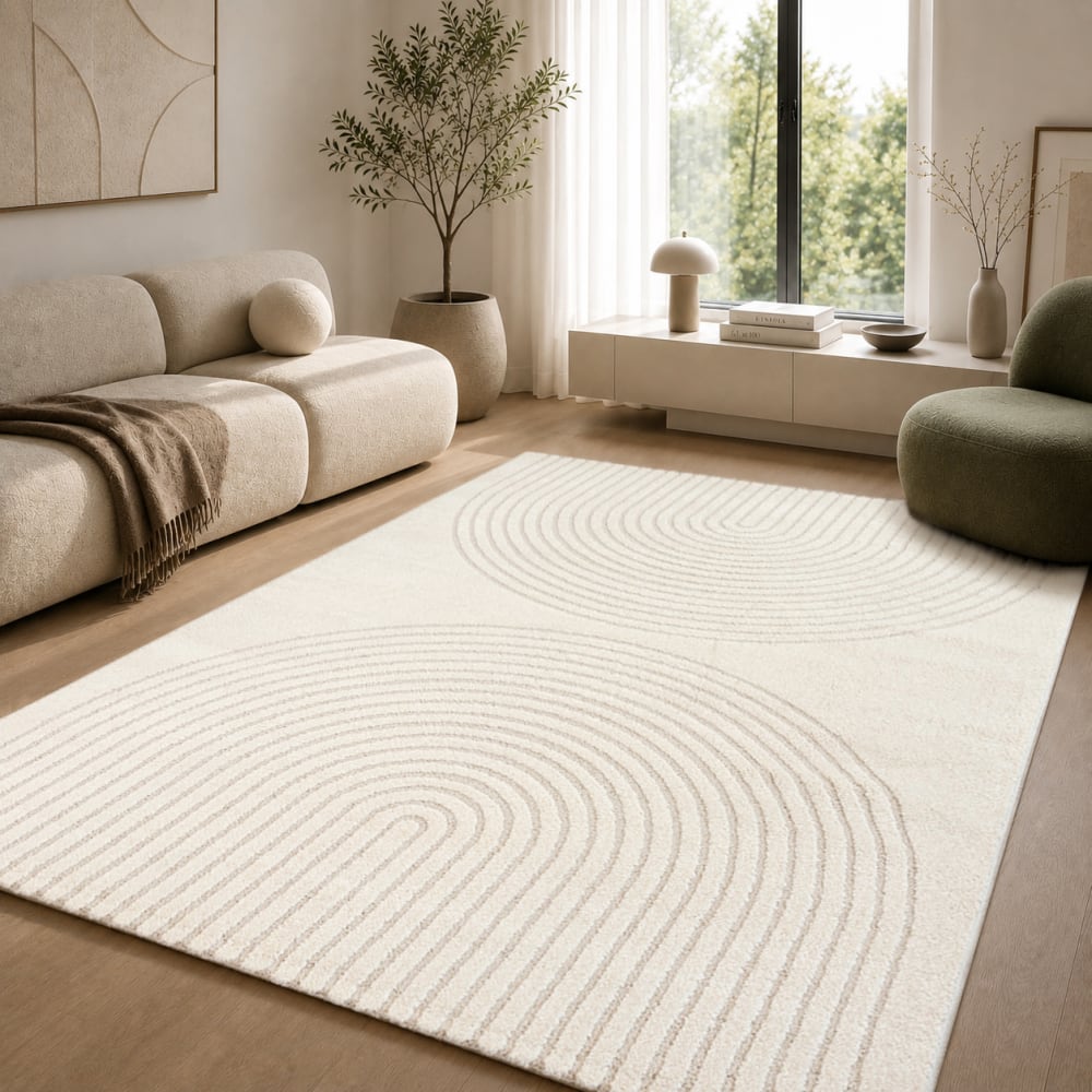 Tapis scandinave moderne salon, crème, 200 x 280 cm