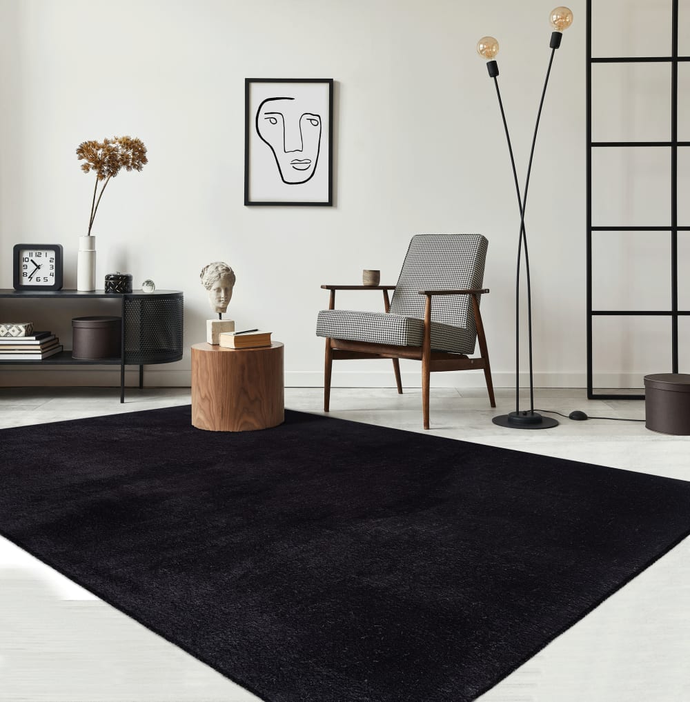 Tapis lavable et antidérapant, uni, noir, 240 x 340 cm