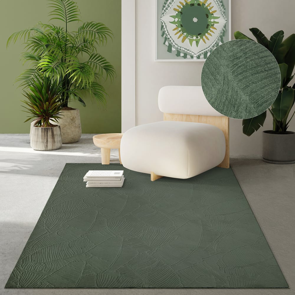 Tapis Rio salon antidérapant feuilles, Forêt, 120 x 160 cm