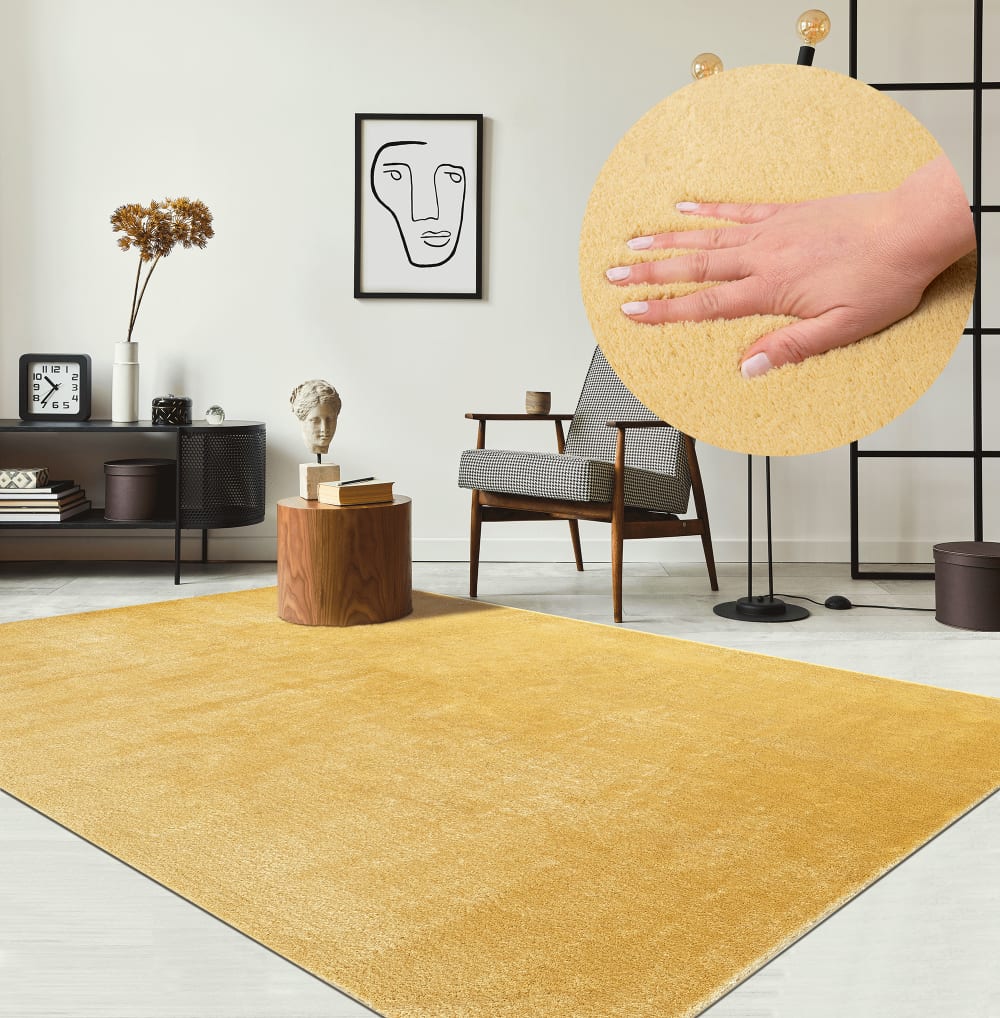 Tapis lavable et antidérapant, uni, or, 200 x 280 cm