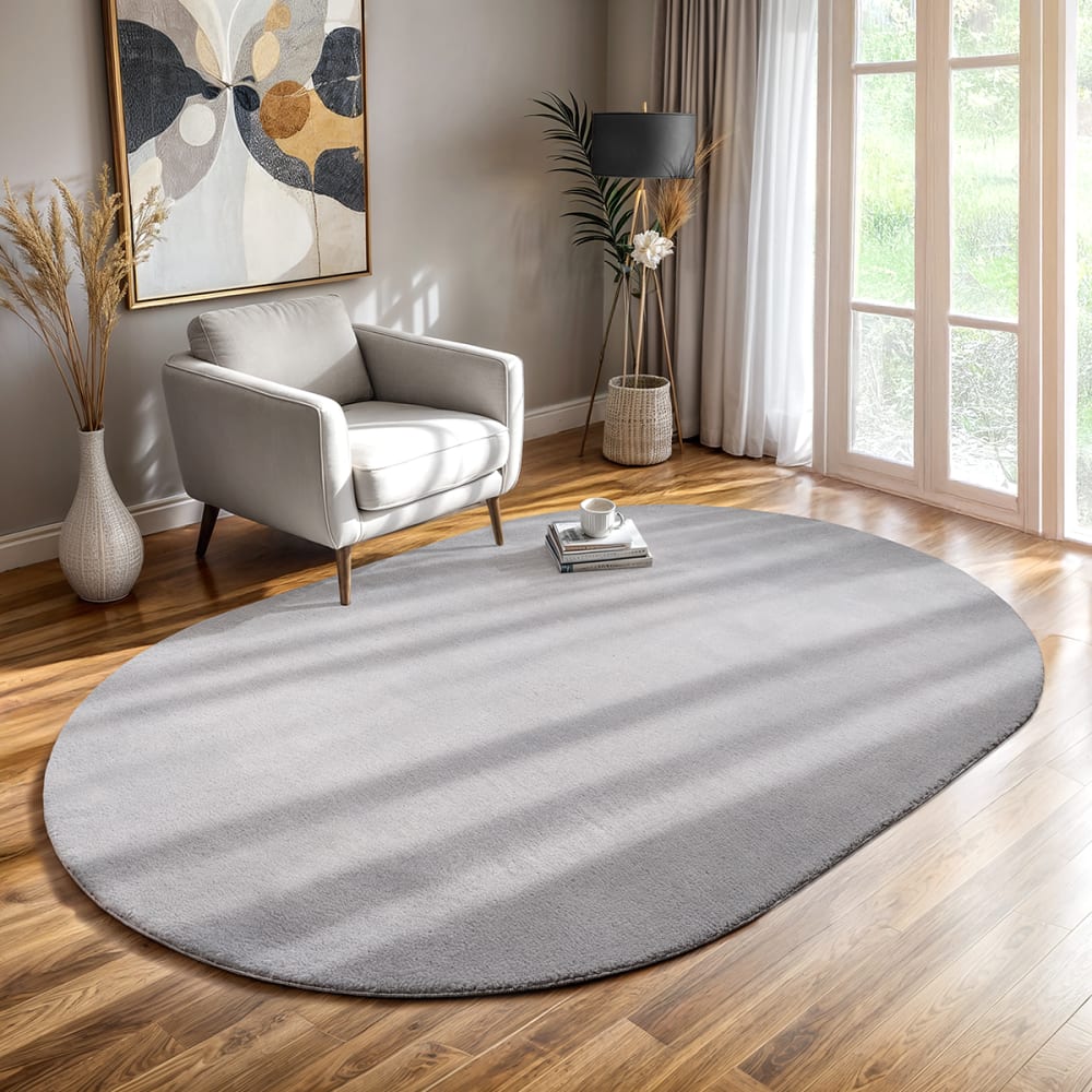 Tapis lavable et antidérapant, uni, gris, 140 x 200 cm ovale