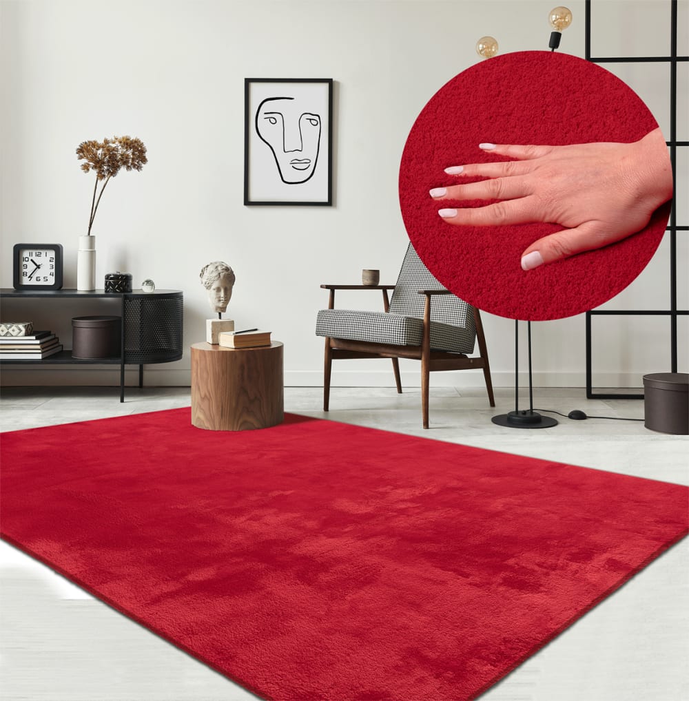 Tapis lavable et antidérapant, uni, rouge, 240 x 340 cm