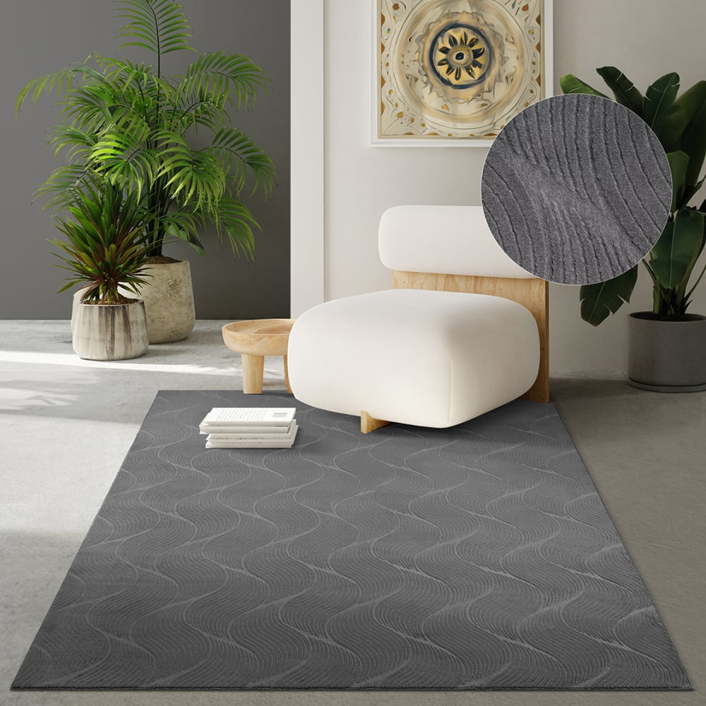 Tapis Rio salon antidérapant 3D, Anthracite, 120 x 160 cm