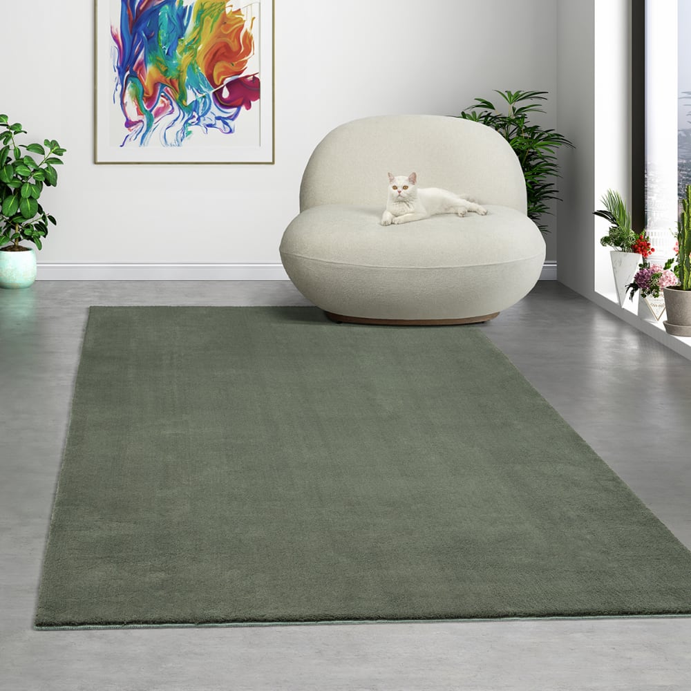 Tapis lavable et antidérapant, uni, vert foncé, 200 x 280 cm