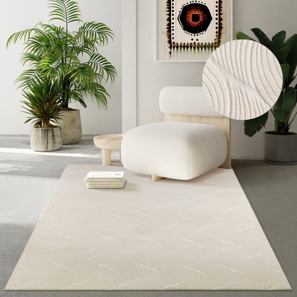 Tapis Rio salon antidérapant 3D, Crème, 120 x 160 cm