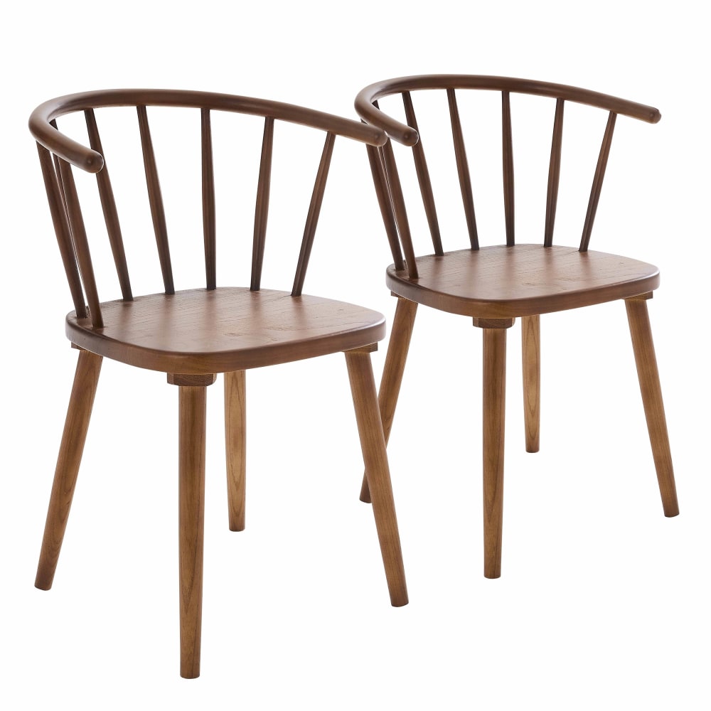 Lot de 2 chaises marron en bois d'orme Oviala