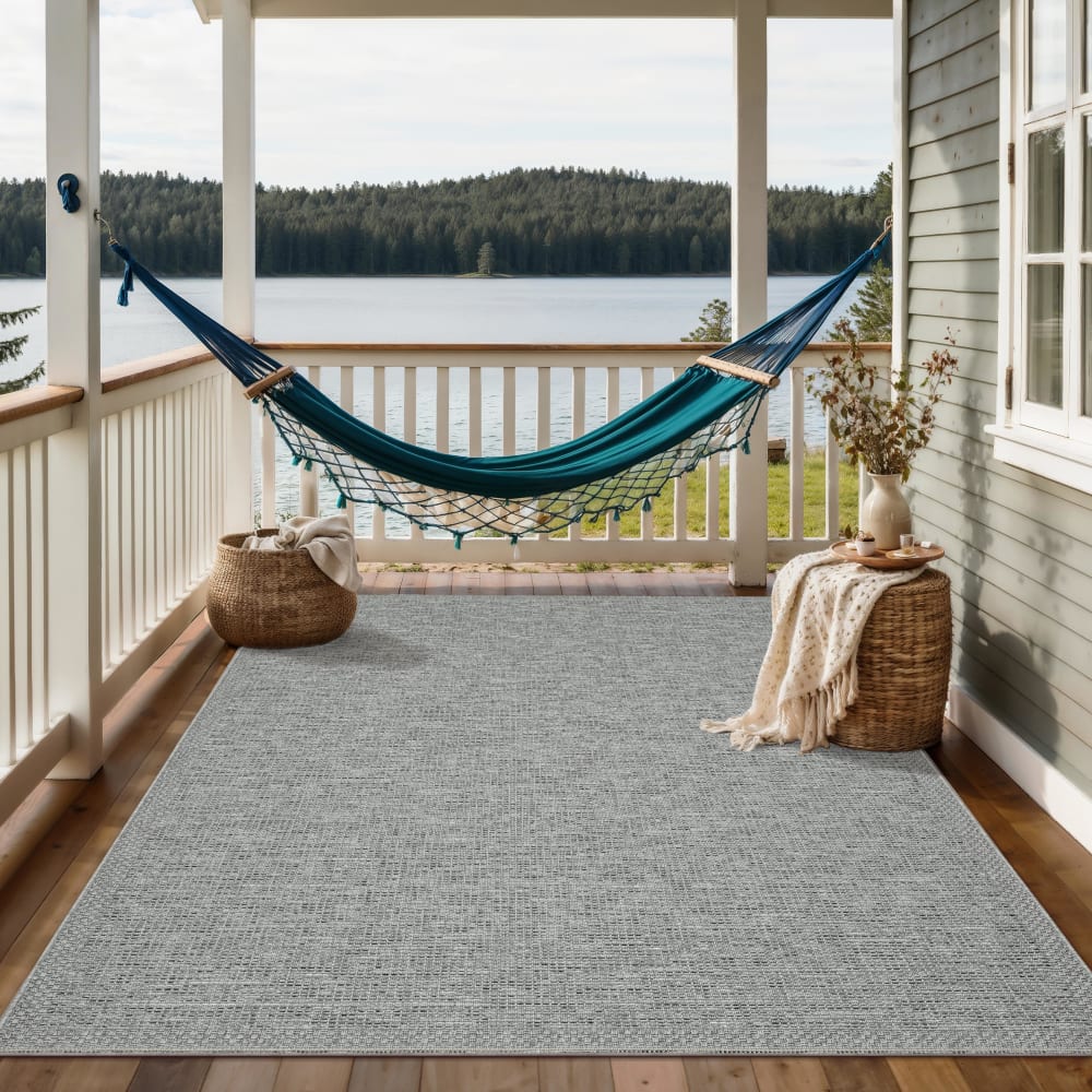 Tapis extérieur cuisine balcon terrasse sisal, gris, 200 x 280 cm