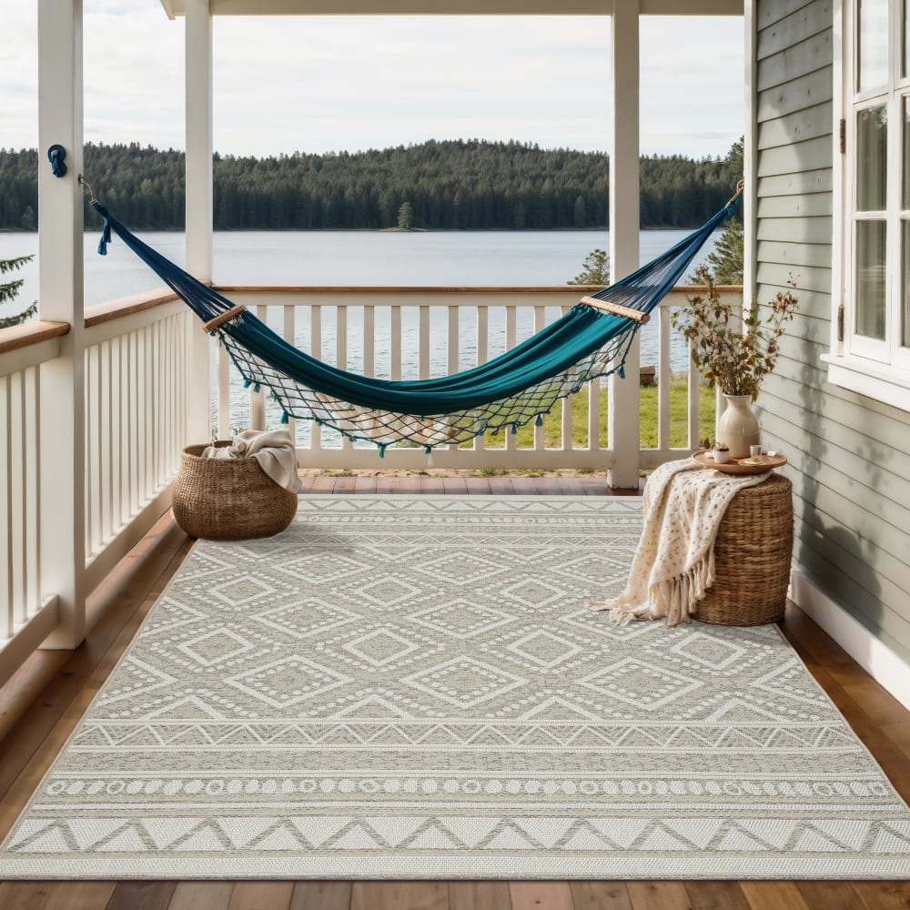 Tapis extérieur intérieur cuisine plate terrasse, beige, 140 x 200 cm