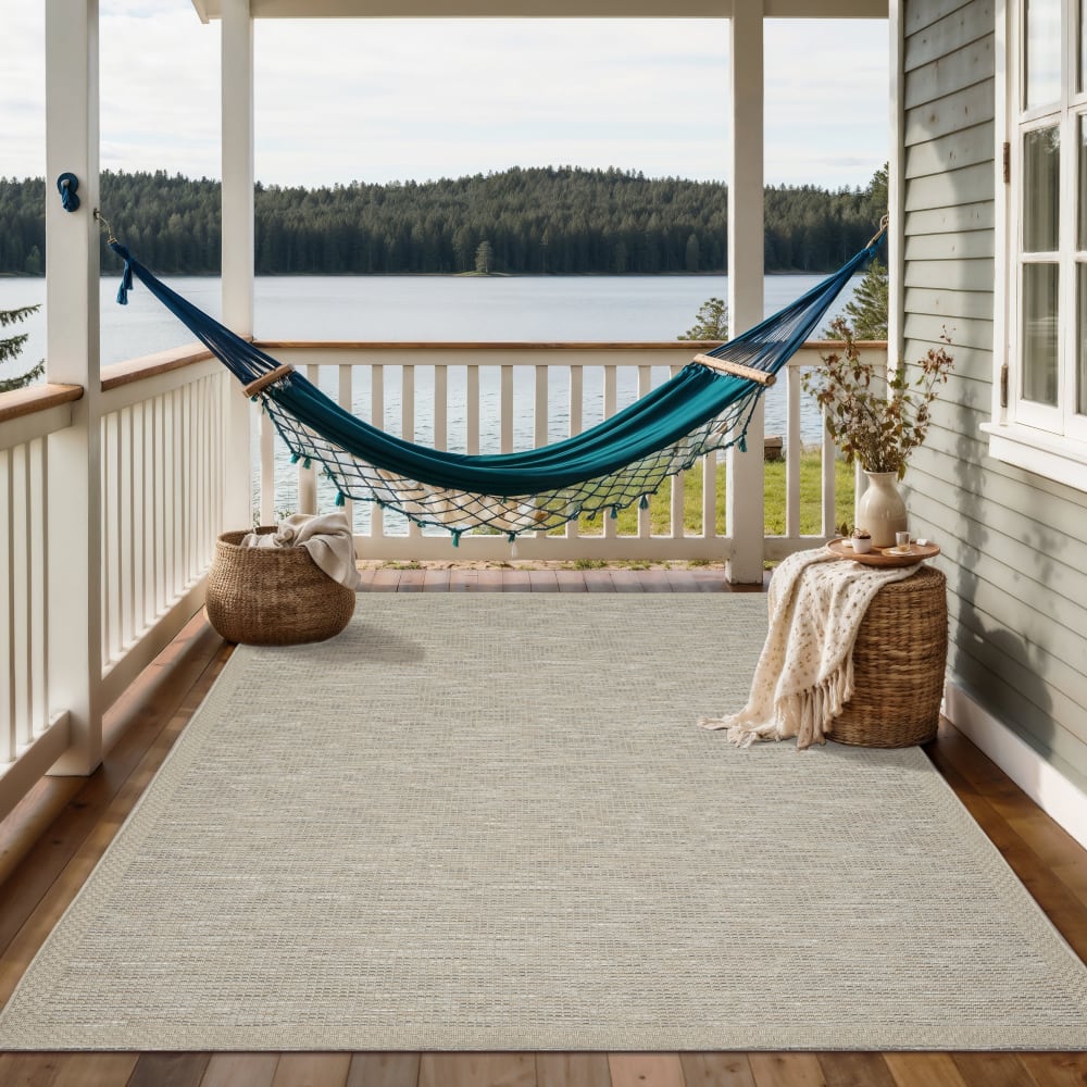 Tapis moderne intérieur extérieur, beige gris, 80 x 150 cm