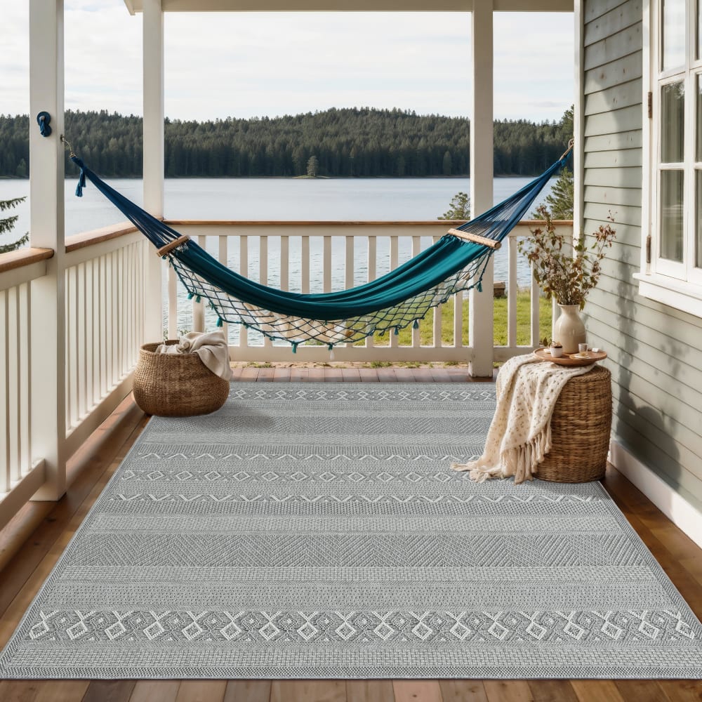 Tapis extérieur terrasse cuisine intempéries, gris, 160 x 220 cm