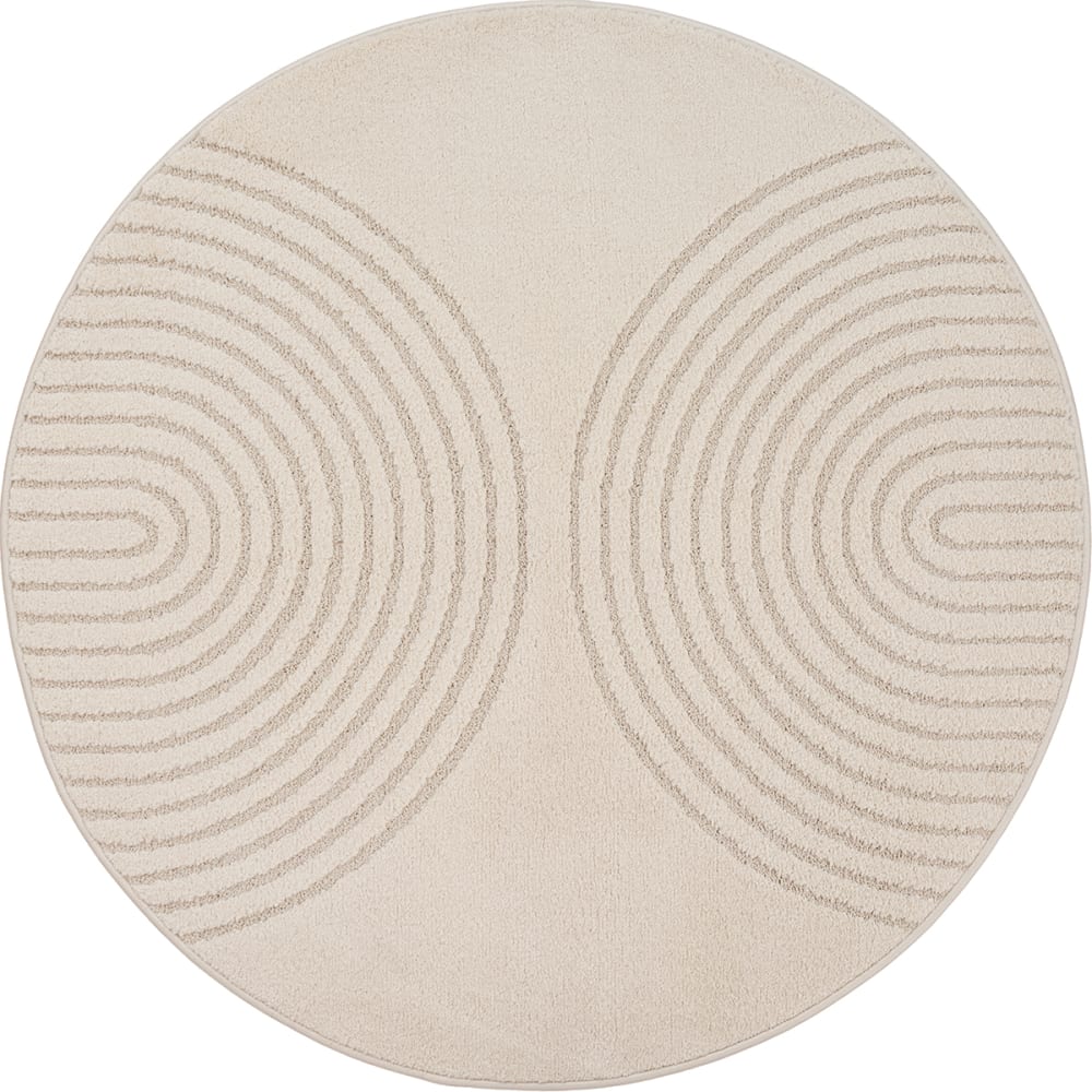 Tapis moderne salon scandinave, beige, 120 cm, ronde