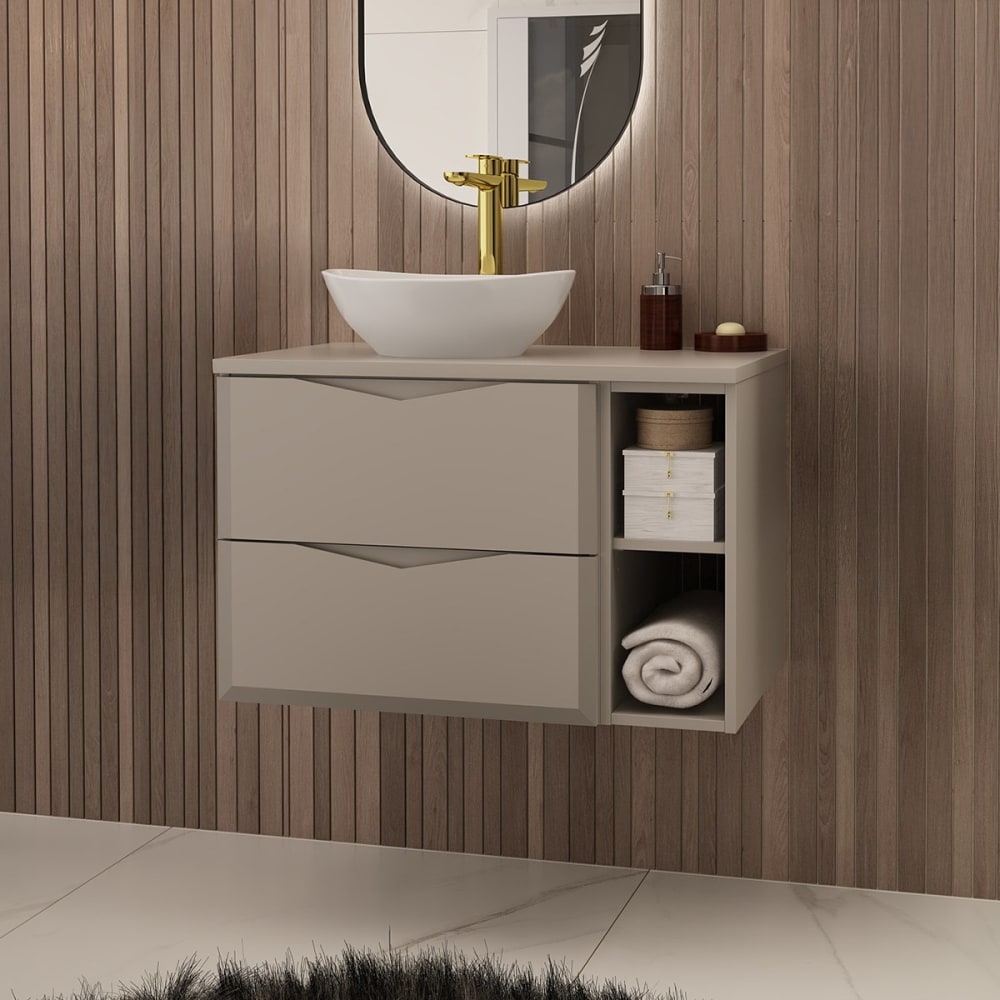 Meuble simple vasque 80cm 2 niches panneaux mélaminé et mdf beige